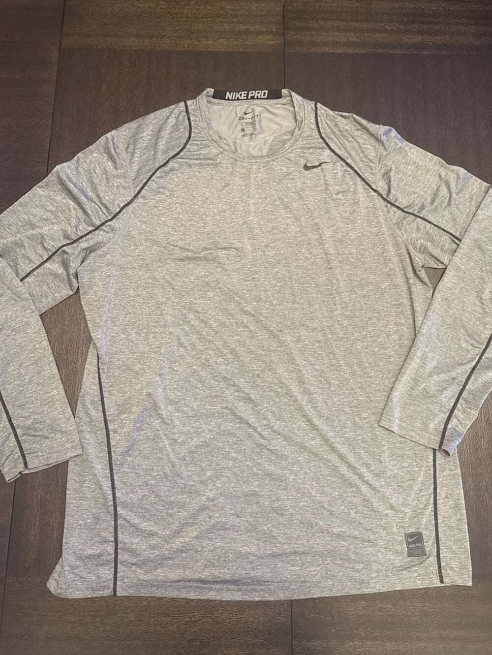 Nike Pro Men's XXL Dri-FIT Fitted Long Sleeve Training Shirt Heather Gray